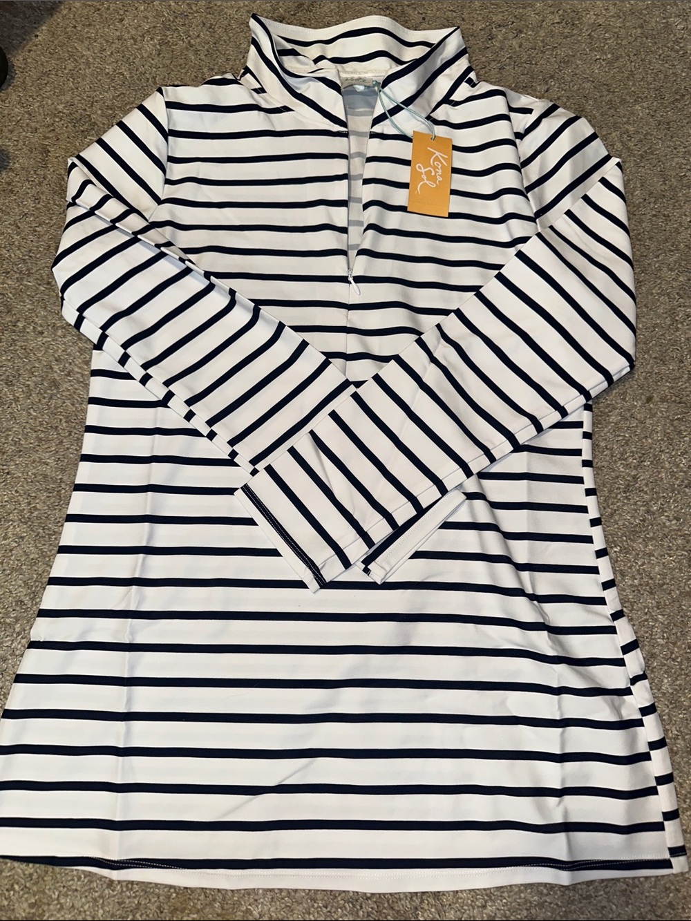 Kona Sol Navy & White Striped Half-Zip Pullover
